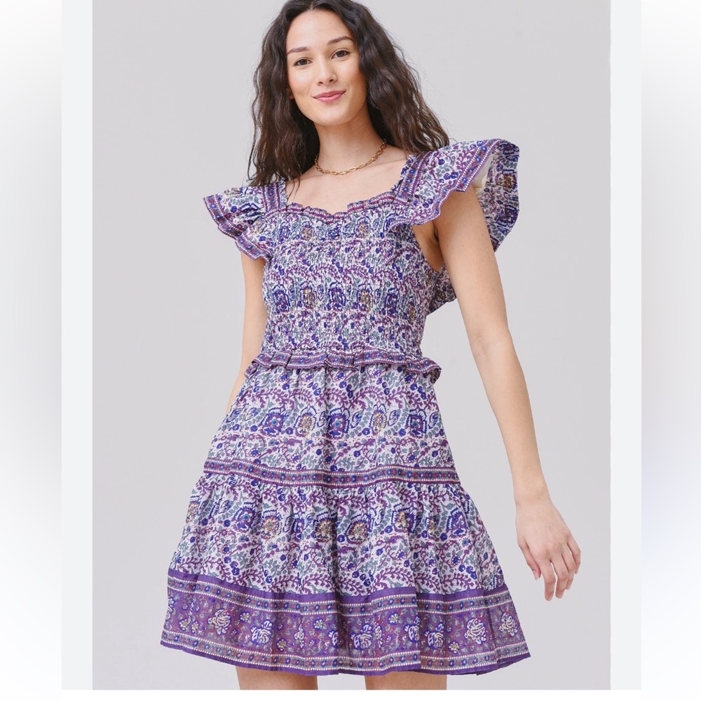 Sea NY Rosita Border Smocked Dress in Purple XXS